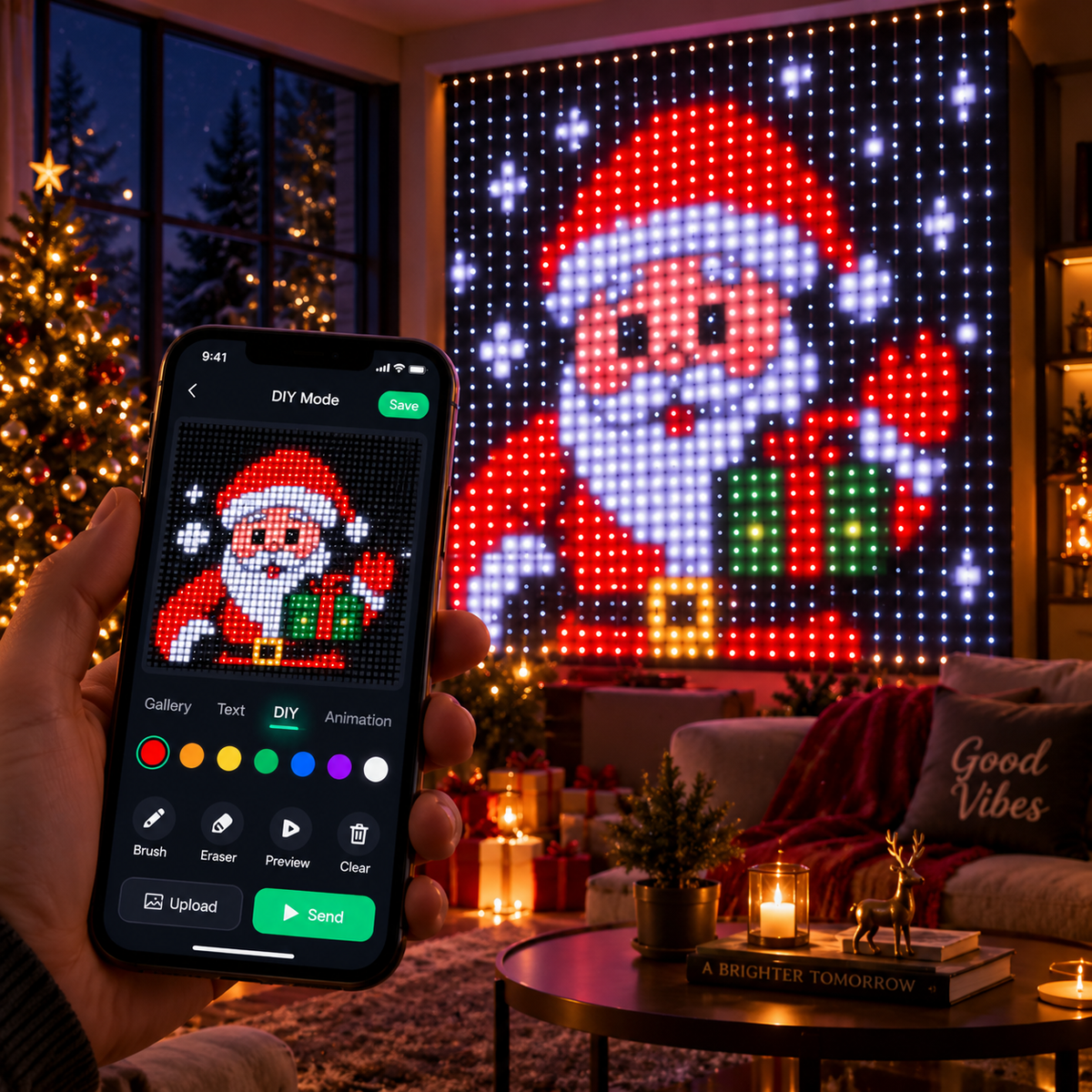 Smartphone controlling Christmas pixel curtain light