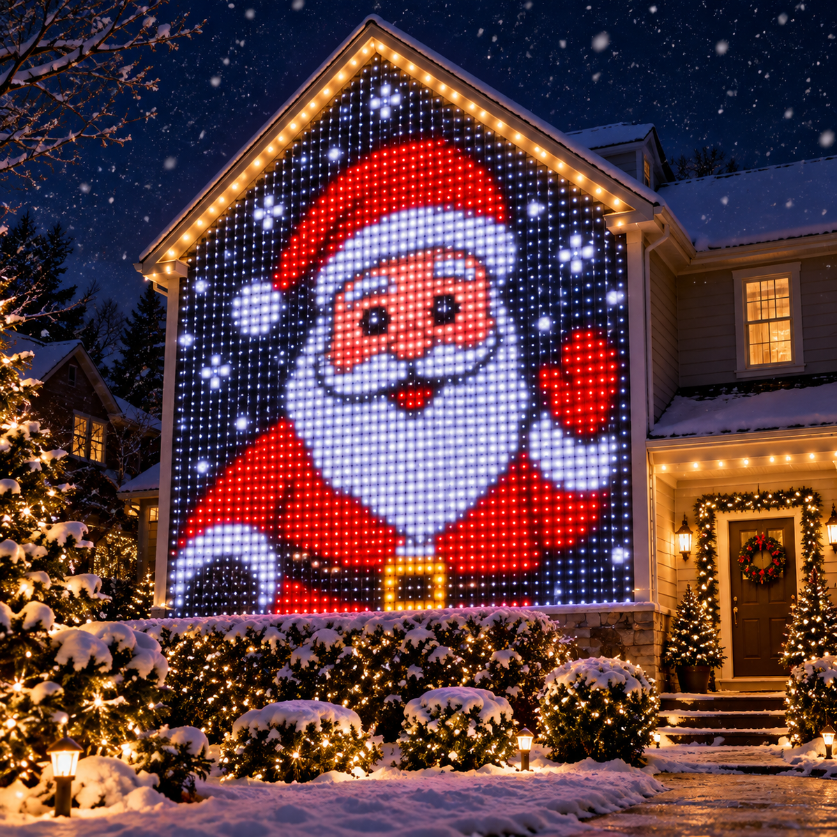 Christmas LED pixel curtain light displaying Santa Claus